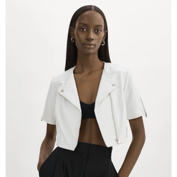 LAMARQUE White cropped leather motorcycle jacket. - Picture 1 of 8